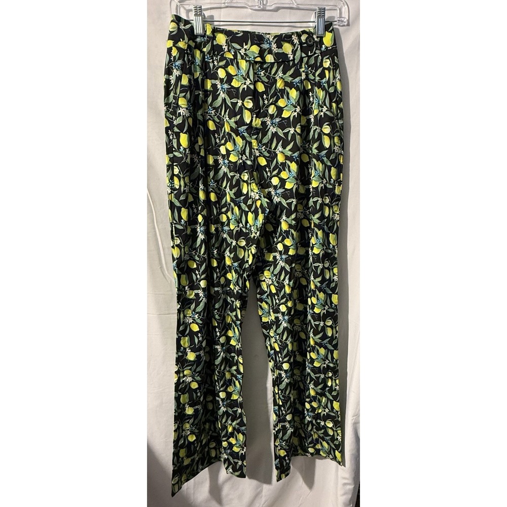 Wildfang The Empower Wide Leg Trouser Pants Size 0 Lemon Print NWOT